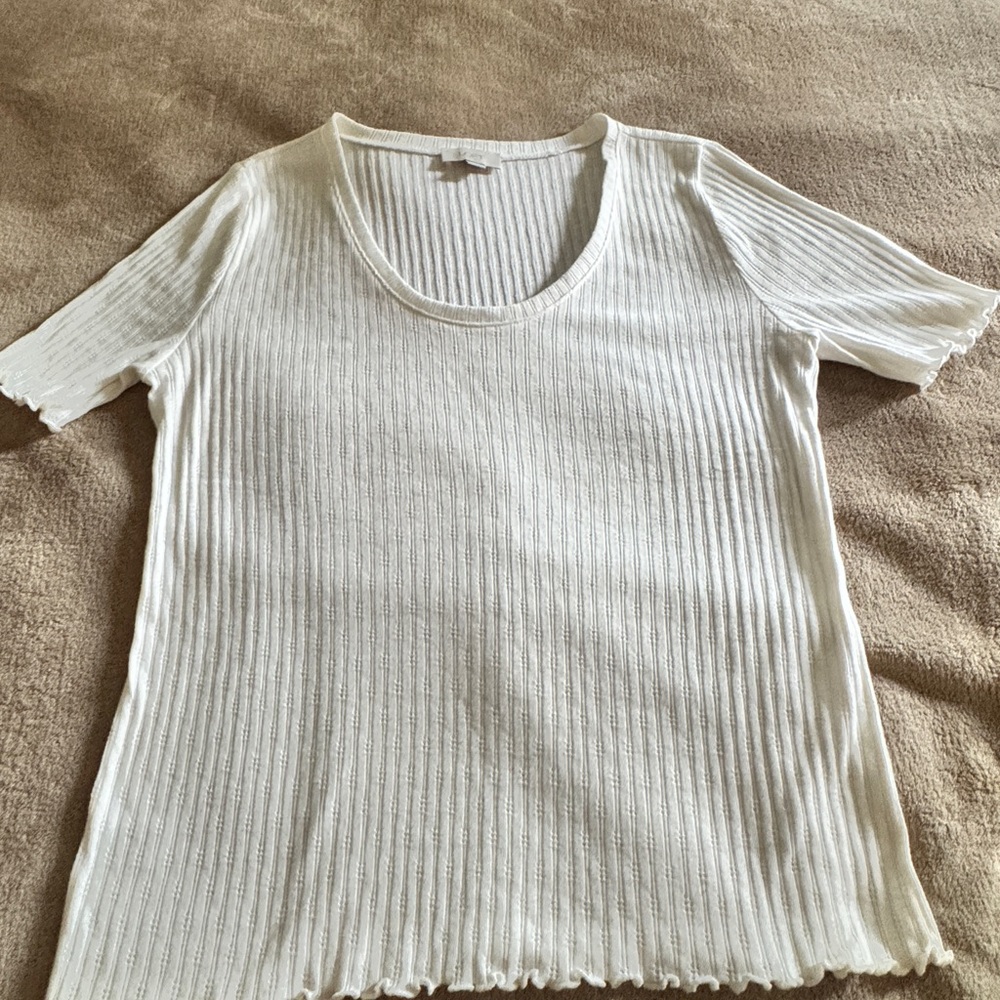 LOFT Off White Ribbed Short Sleeve T-Shirt Sz L